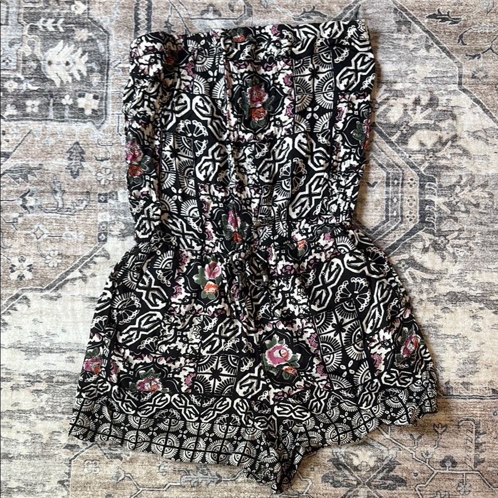 Angie Black and White Jumpsuit with Floral Print